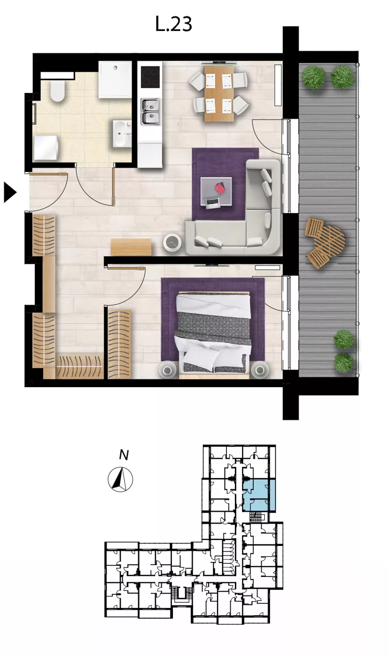 2 pokoje, apartament 44,63 m², piętro 1, oferta nr L 23, Sunset Resort bud 302, Grzybowo, ul. Nadmorska 106