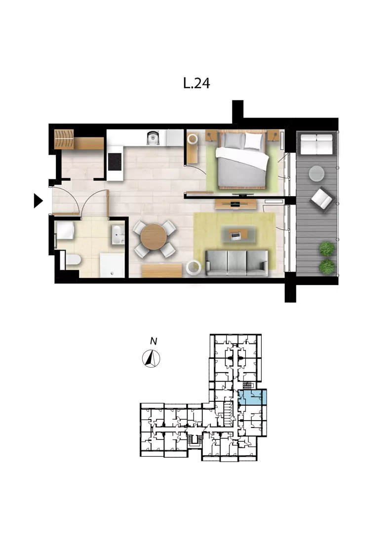 2 pokoje, apartament 38,00 m², piętro 1, oferta nr L 24, Sunset Resort bud 302, Grzybowo, ul. Nadmorska 106