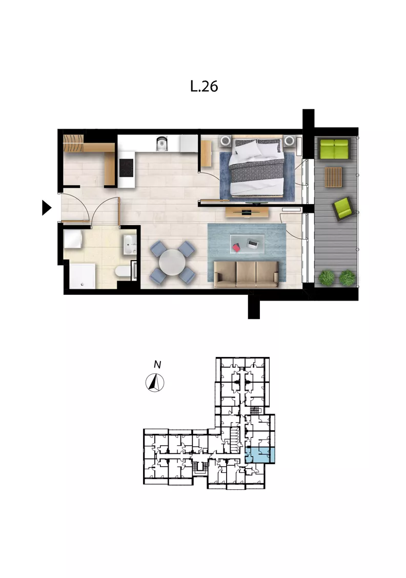 2 pokoje, apartament 38,23 m², piętro 1, oferta nr L 26, Sunset Resort bud 302, Grzybowo, ul. Nadmorska 106