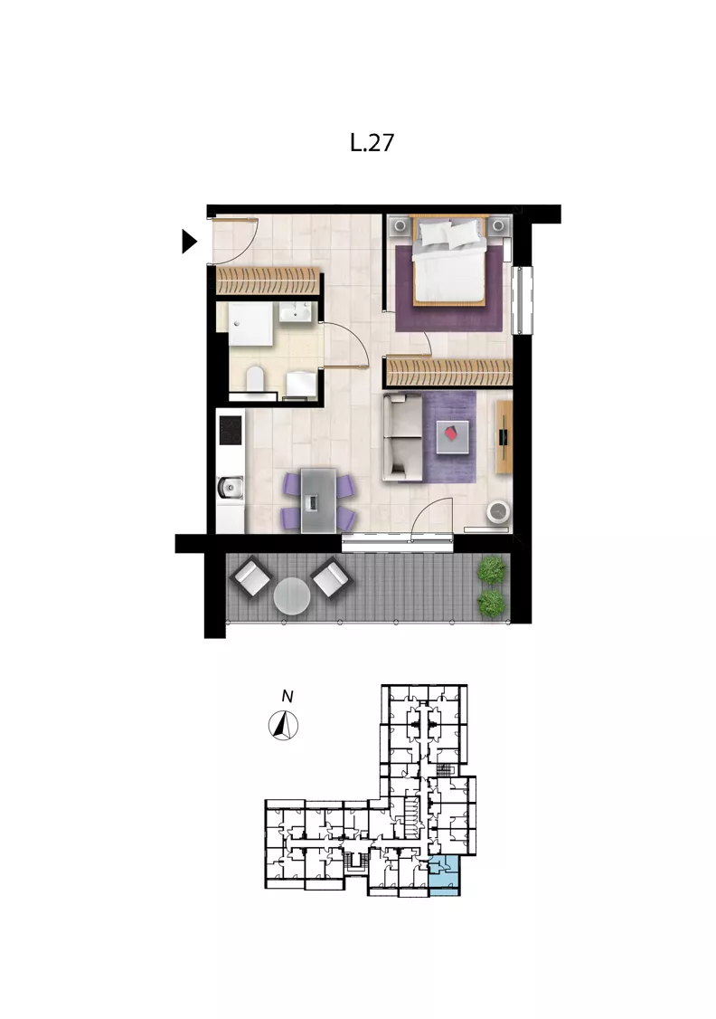 2 pokoje, apartament 38,39 m², piętro 1, oferta nr L 27, Sunset Resort bud 302, Grzybowo, ul. Nadmorska 106