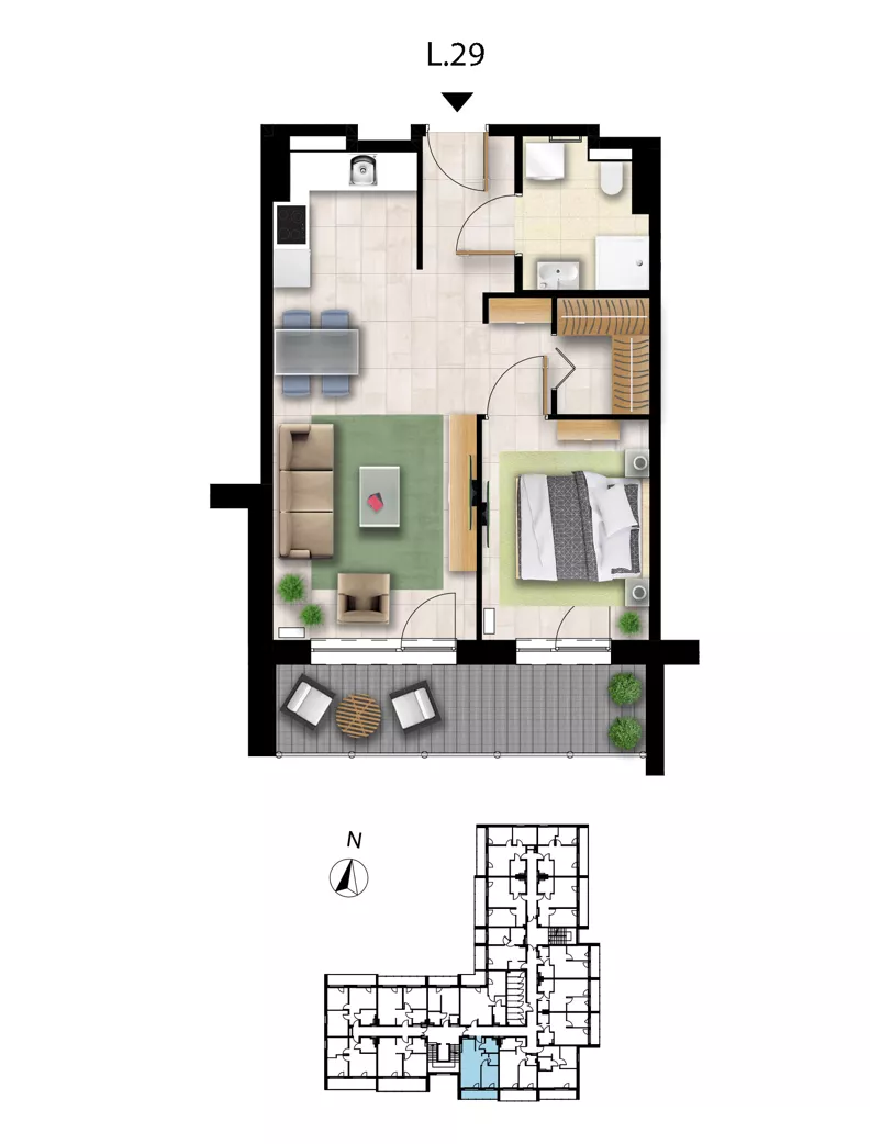2 pokoje, apartament 44,73 m², piętro 1, oferta nr L 29, Sunset Resort bud 302, Grzybowo, ul. Nadmorska 106