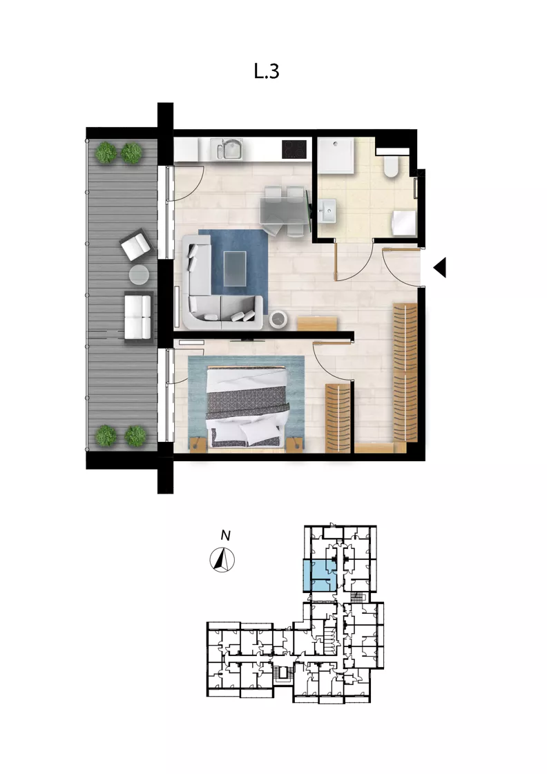 2 pokoje, apartament 44,23 m², parter, oferta nr L 3, Sunset Resort bud 302, Grzybowo, ul. Nadmorska 106