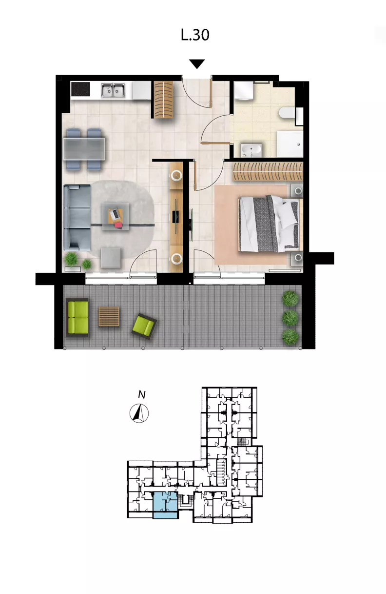 2 pokoje, apartament 45,50 m², piętro 1, oferta nr L 30, Sunset Resort bud 302, Grzybowo, ul. Nadmorska 106