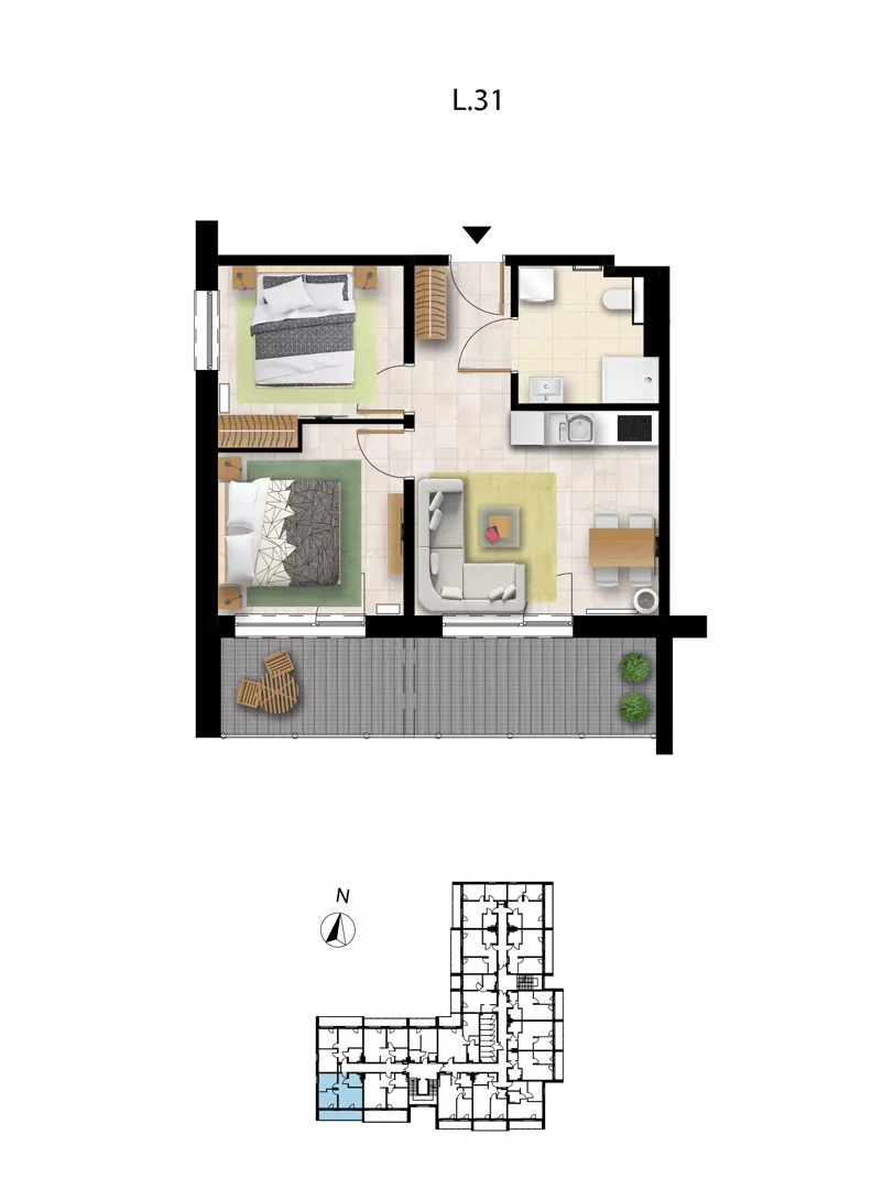 3 pokoje, apartament 45,08 m², piętro 1, oferta nr L 31, Sunset Resort bud 302, Grzybowo, ul. Nadmorska 106