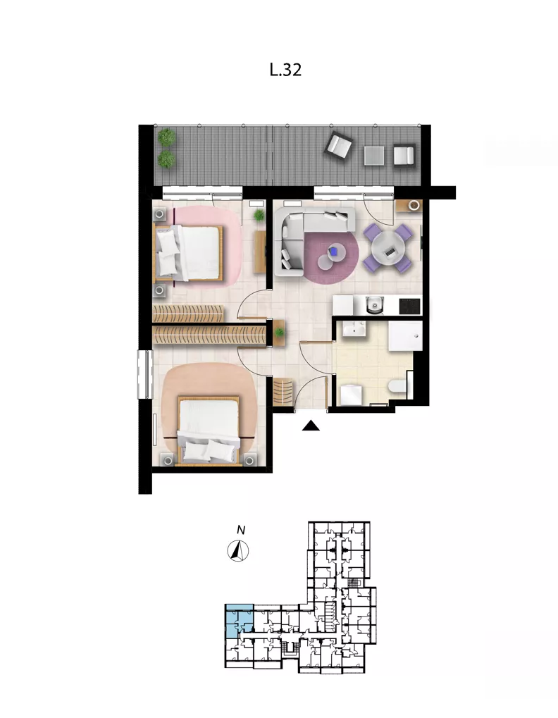 3 pokoje, apartament 49,07 m², piętro 1, oferta nr L 32, Sunset Resort bud 302, Grzybowo, ul. Nadmorska 106