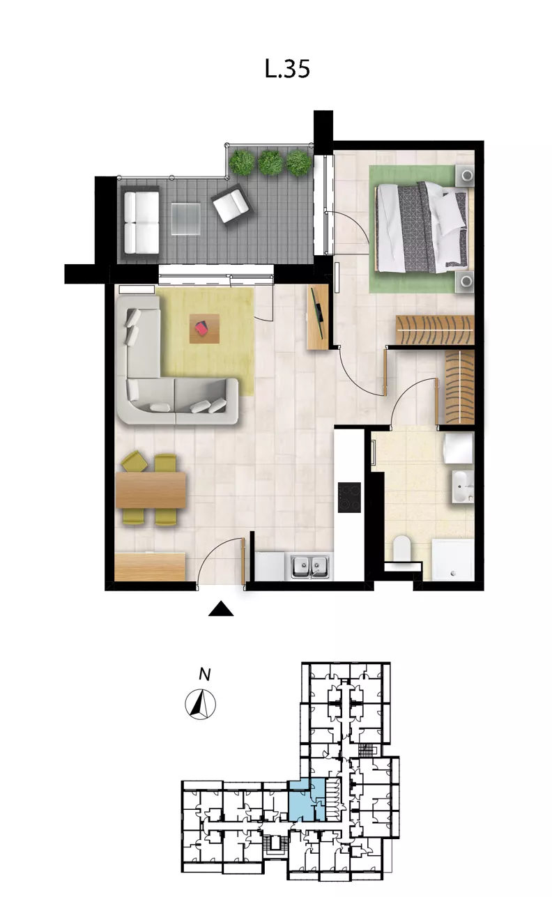 2 pokoje, apartament 48,20 m², piętro 2, oferta nr L 35, Sunset Resort bud 302, Grzybowo, ul. Nadmorska 106