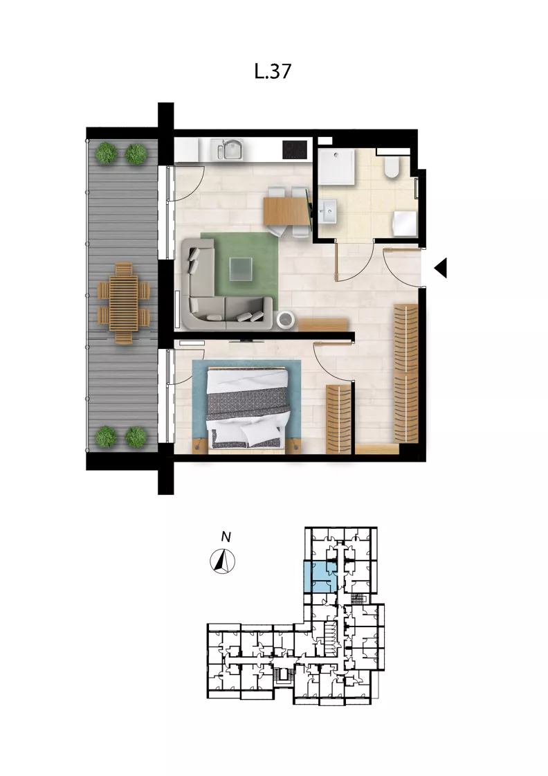 2 pokoje, apartament 43,75 m², piętro 2, oferta nr L 37, Sunset Resort bud 302, Grzybowo, ul. Nadmorska 106