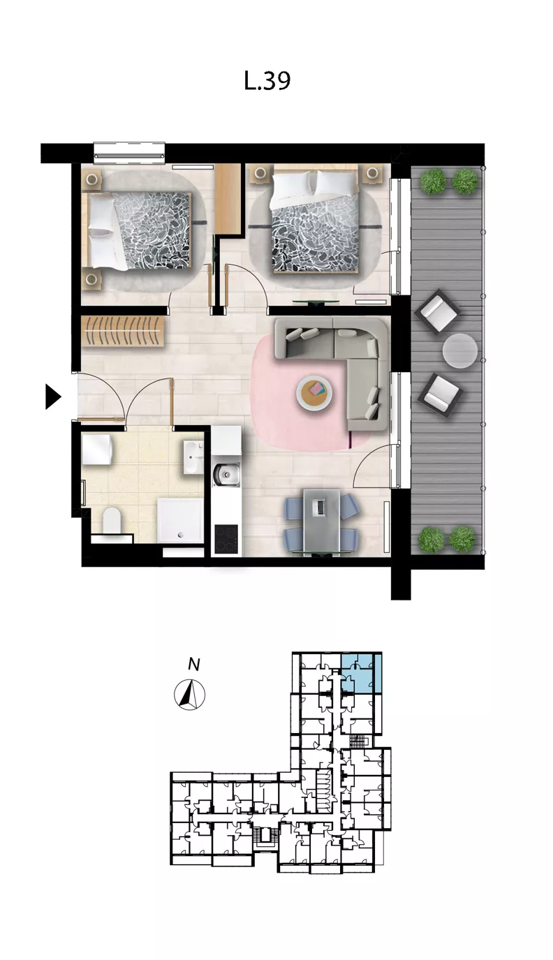 3 pokoje, apartament 44,51 m², piętro 2, oferta nr L 39, Sunset Resort bud 302, Grzybowo, ul. Nadmorska 106