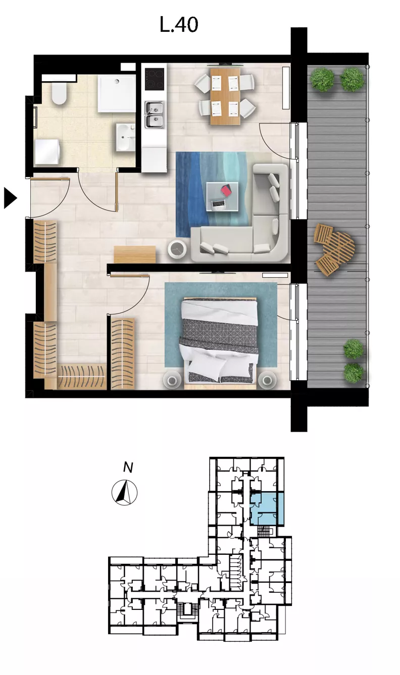 2 pokoje, apartament 44,36 m², piętro 2, oferta nr L 40, Sunset Resort bud 302, Grzybowo, ul. Nadmorska 106