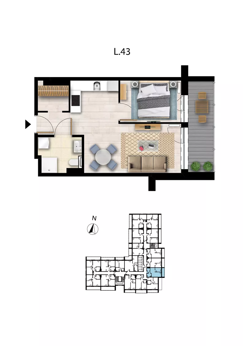 2 pokoje, apartament 38,19 m², piętro 2, oferta nr L 43, Sunset Resort bud 302, Grzybowo, ul. Nadmorska 106