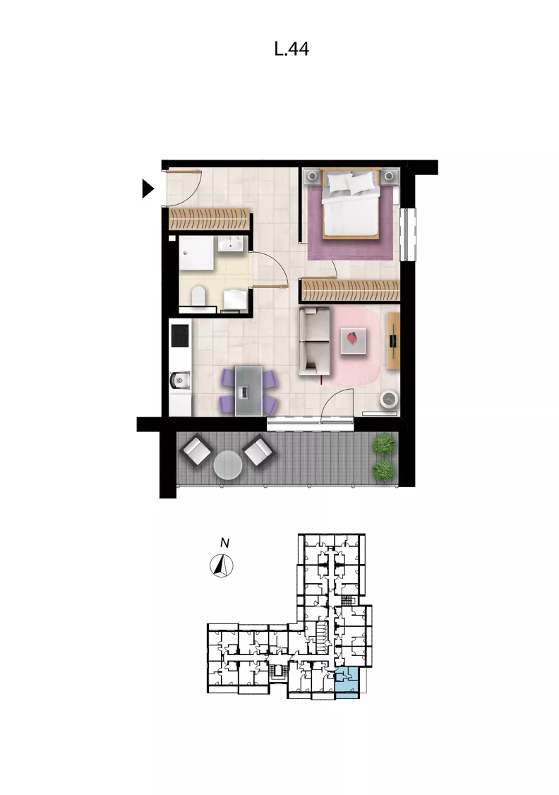 2 pokoje, apartament 38,21 m², piętro 2, oferta nr L 44, Sunset Resort bud 302, Grzybowo, ul. Nadmorska 106