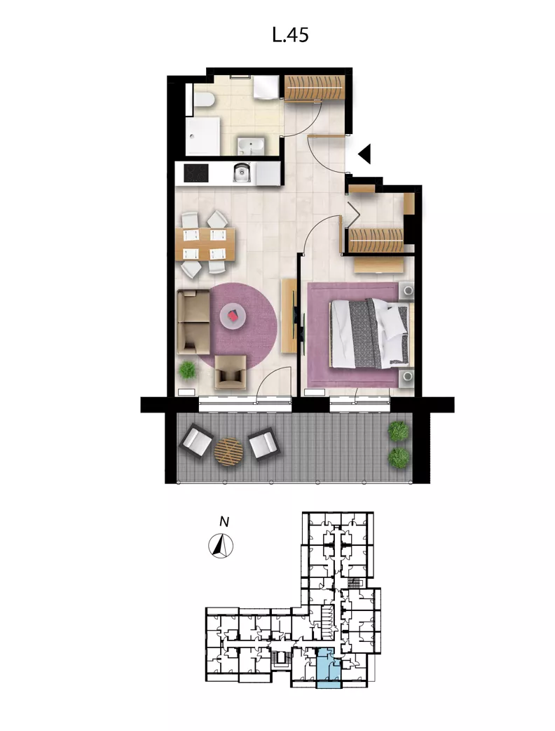 2 pokoje, apartament 40,16 m², piętro 2, oferta nr L 45, Sunset Resort bud 302, Grzybowo, ul. Nadmorska 106