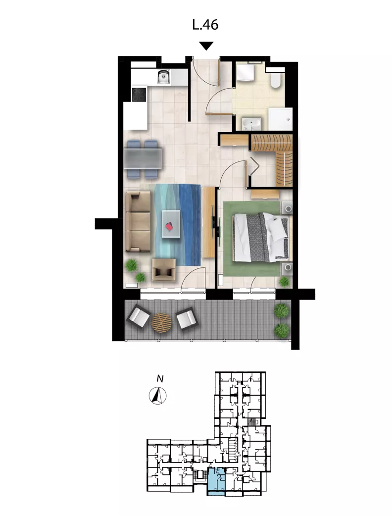 2 pokoje, apartament 44,53 m², piętro 2, oferta nr L 46, Sunset Resort bud 302, Grzybowo, ul. Nadmorska 106