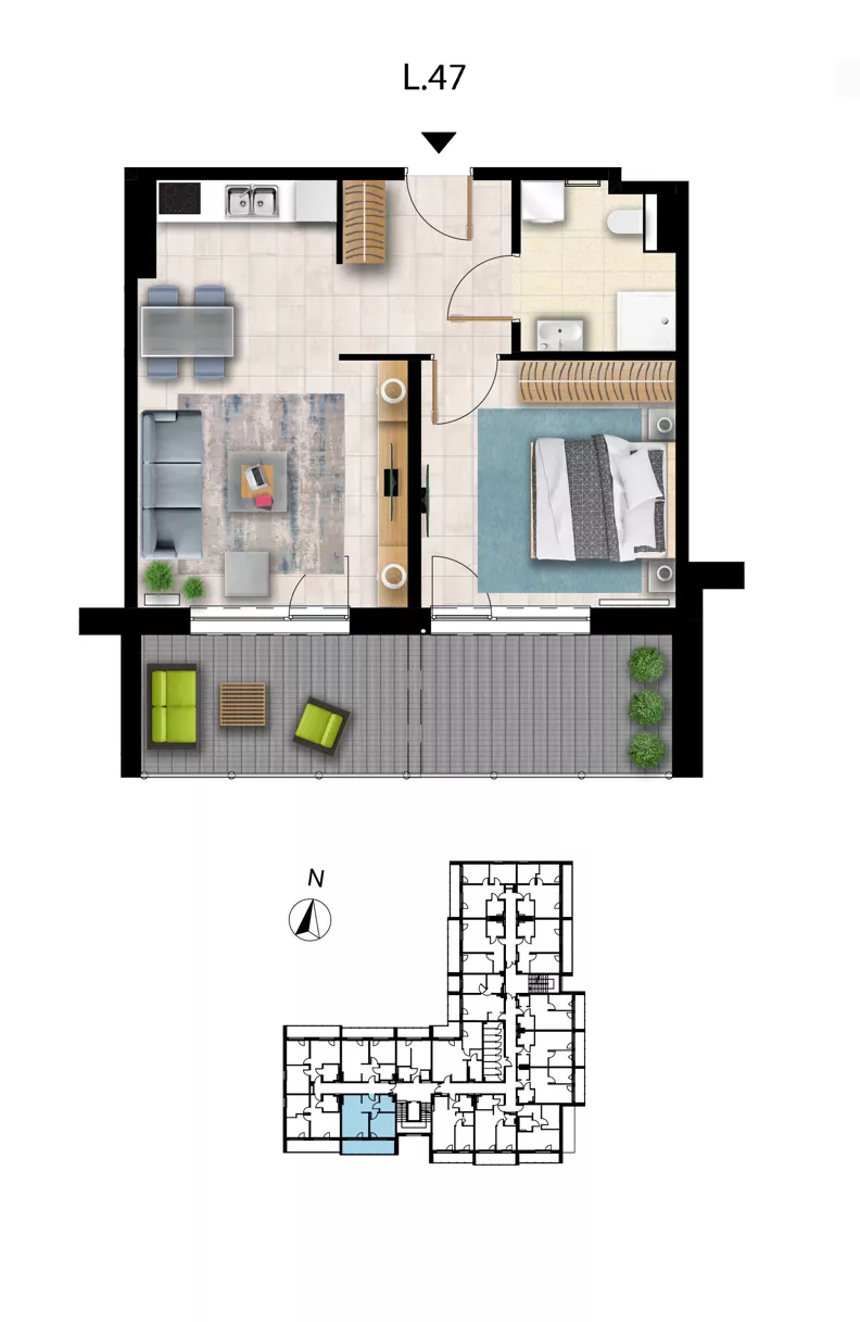 2 pokoje, apartament 45,34 m², piętro 2, oferta nr L 47, Sunset Resort bud 302, Grzybowo, ul. Nadmorska 106