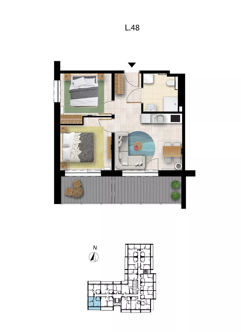 3 pokoje, apartament 44,90 m², piętro 2, oferta nr L 48, Sunset Resort bud 302, Grzybowo, ul. Nadmorska 106