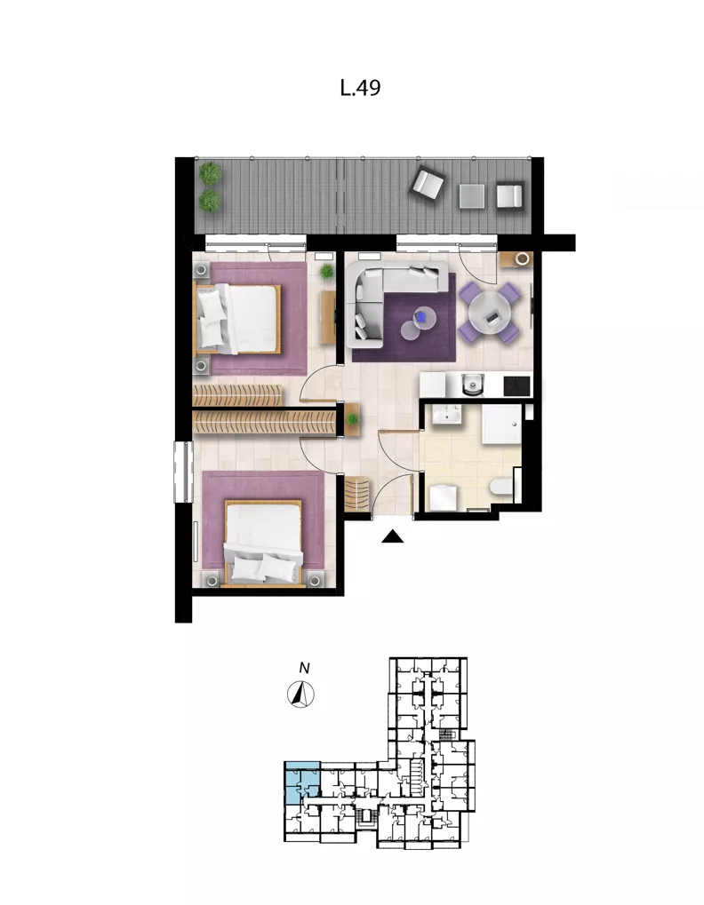 3 pokoje, apartament 48,84 m², piętro 2, oferta nr L 49, Sunset Resort bud 302, Grzybowo, ul. Nadmorska 106