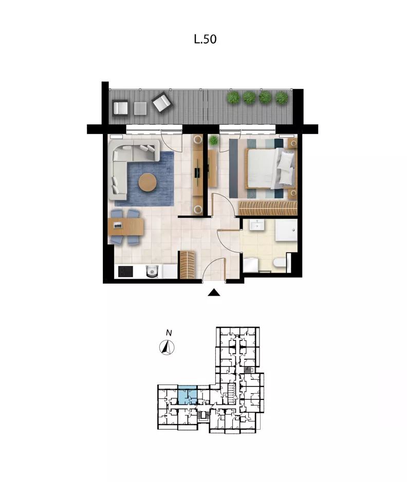 2 pokoje, apartament 43,32 m², piętro 2, oferta nr L 50, Sunset Resort bud 302, Grzybowo, ul. Nadmorska 106