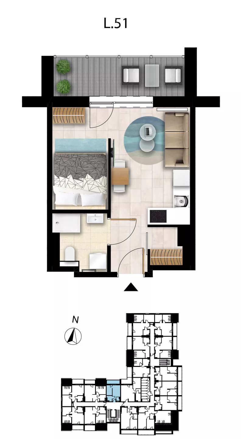 1 pokój, apartament 27,07 m², piętro 3, oferta nr L 51, Sunset Resort bud 302, Grzybowo, ul. Nadmorska 106