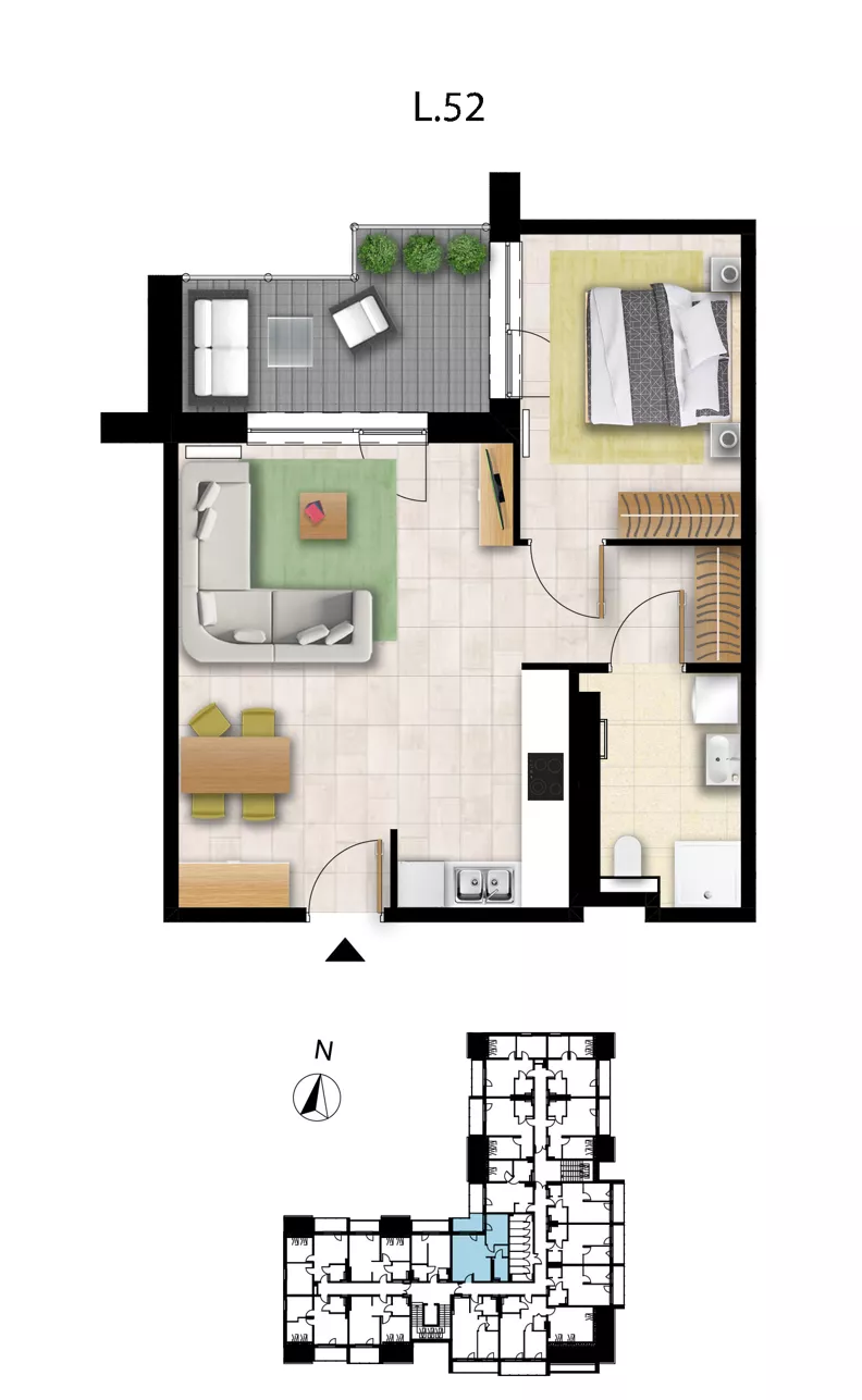 2 pokoje, apartament 48,05 m², piętro 3, oferta nr L 52, Sunset Resort bud 302, Grzybowo, ul. Nadmorska 106