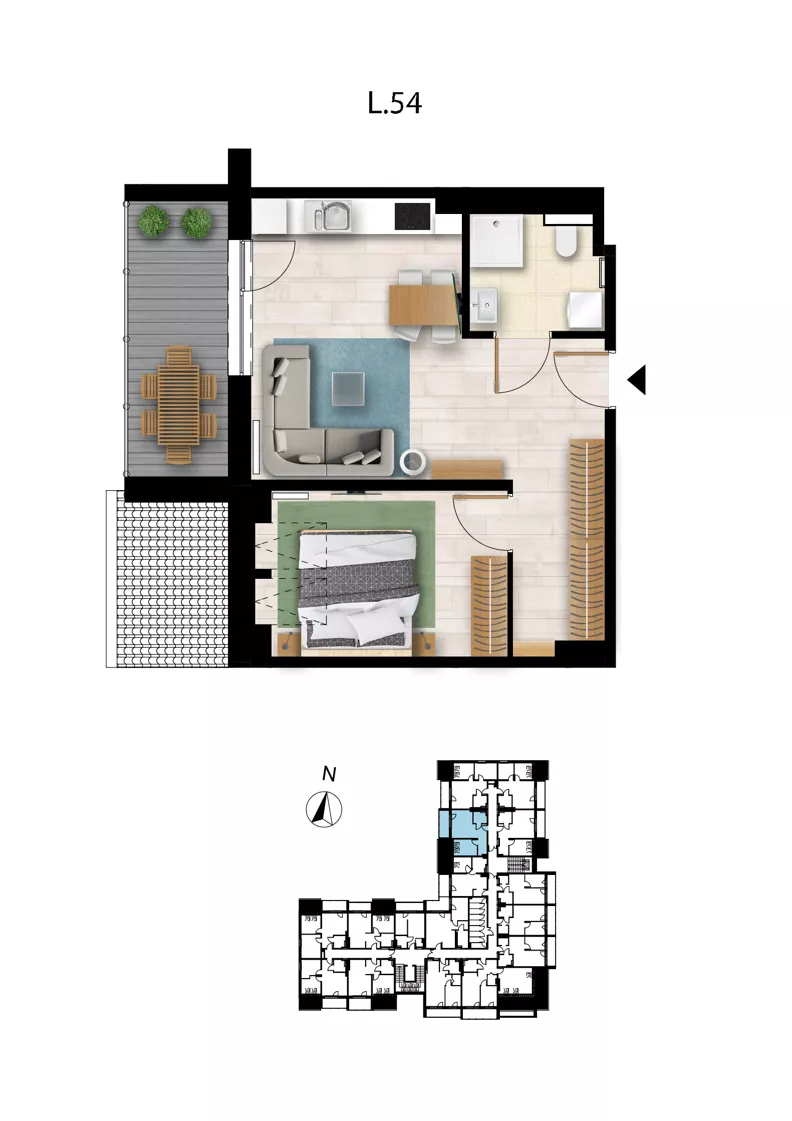 2 pokoje, apartament 39,29 m², piętro 3, oferta nr L 54, Sunset Resort bud 302, Grzybowo, ul. Nadmorska 106