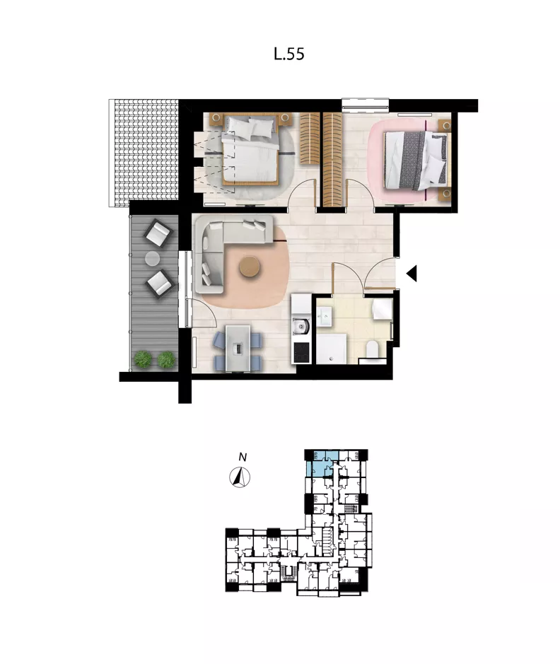 3 pokoje, apartament 44,07 m², piętro 3, oferta nr L 55, Sunset Resort bud 302, Grzybowo, ul. Nadmorska 106