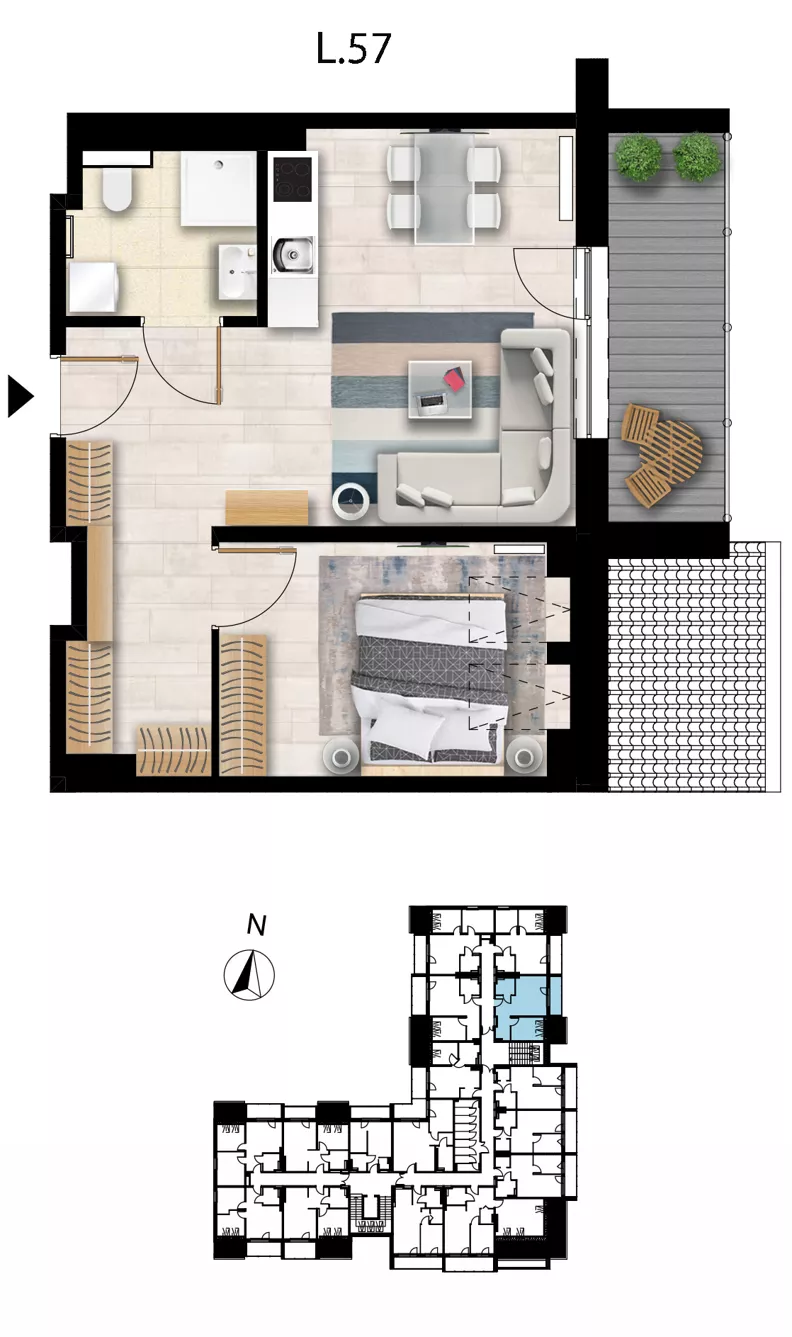 2 pokoje, apartament 39,89 m², piętro 3, oferta nr L 57, Sunset Resort bud 302, Grzybowo, ul. Nadmorska 106