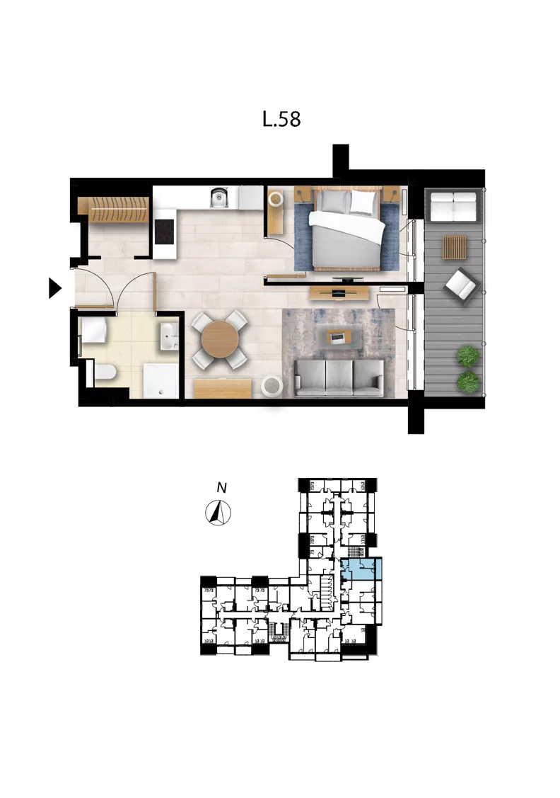 2 pokoje, apartament 37,71 m², piętro 3, oferta nr L 58, Sunset Resort bud 302, Grzybowo, ul. Nadmorska 106