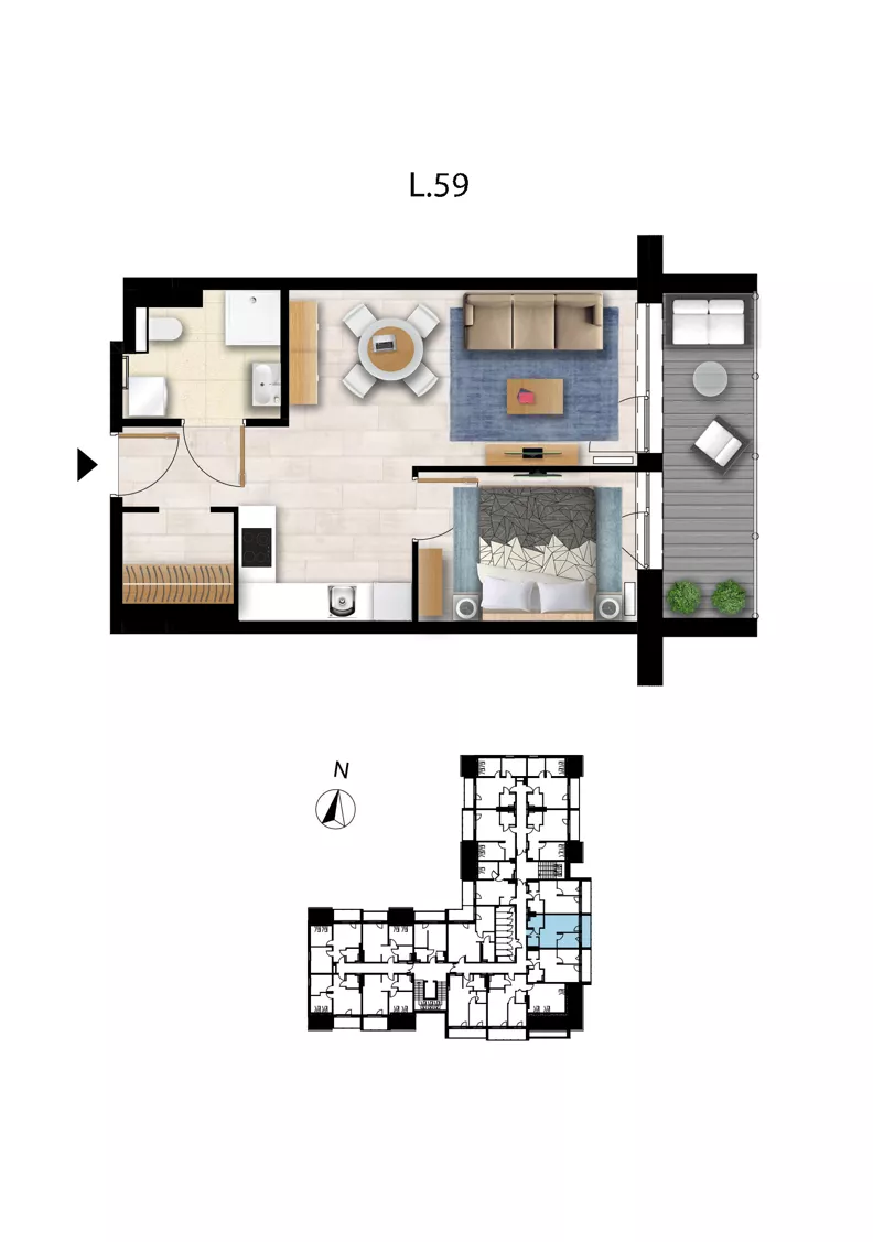 2 pokoje, apartament 38,00 m², piętro 3, oferta nr L 59, Sunset Resort bud 302, Grzybowo, ul. Nadmorska 106