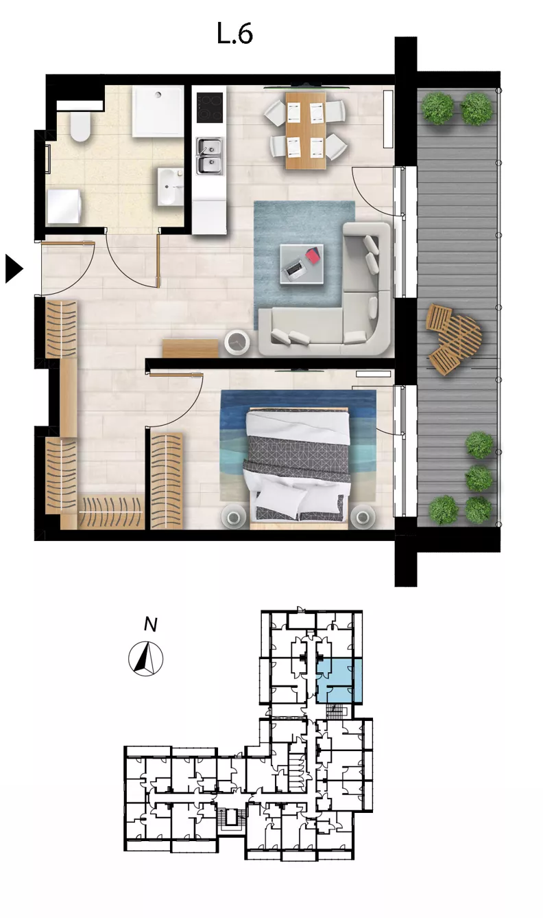 2 pokoje, apartament 44,84 m², parter, oferta nr L 6, Sunset Resort bud 302, Grzybowo, ul. Nadmorska 106