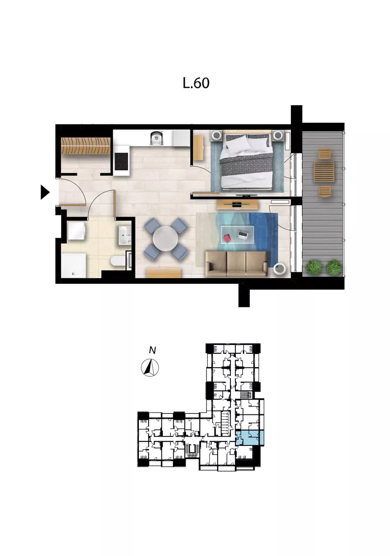2 pokoje, apartament 38,03 m², piętro 3, oferta nr L 60, Sunset Resort bud 302, Grzybowo, ul. Nadmorska 106