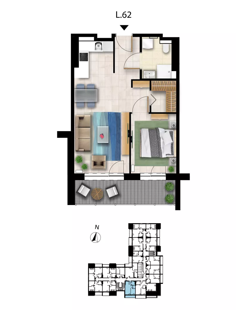 2 pokoje, apartament 44,32 m², piętro 3, oferta nr L 62, Sunset Resort bud 302, Grzybowo, ul. Nadmorska 106