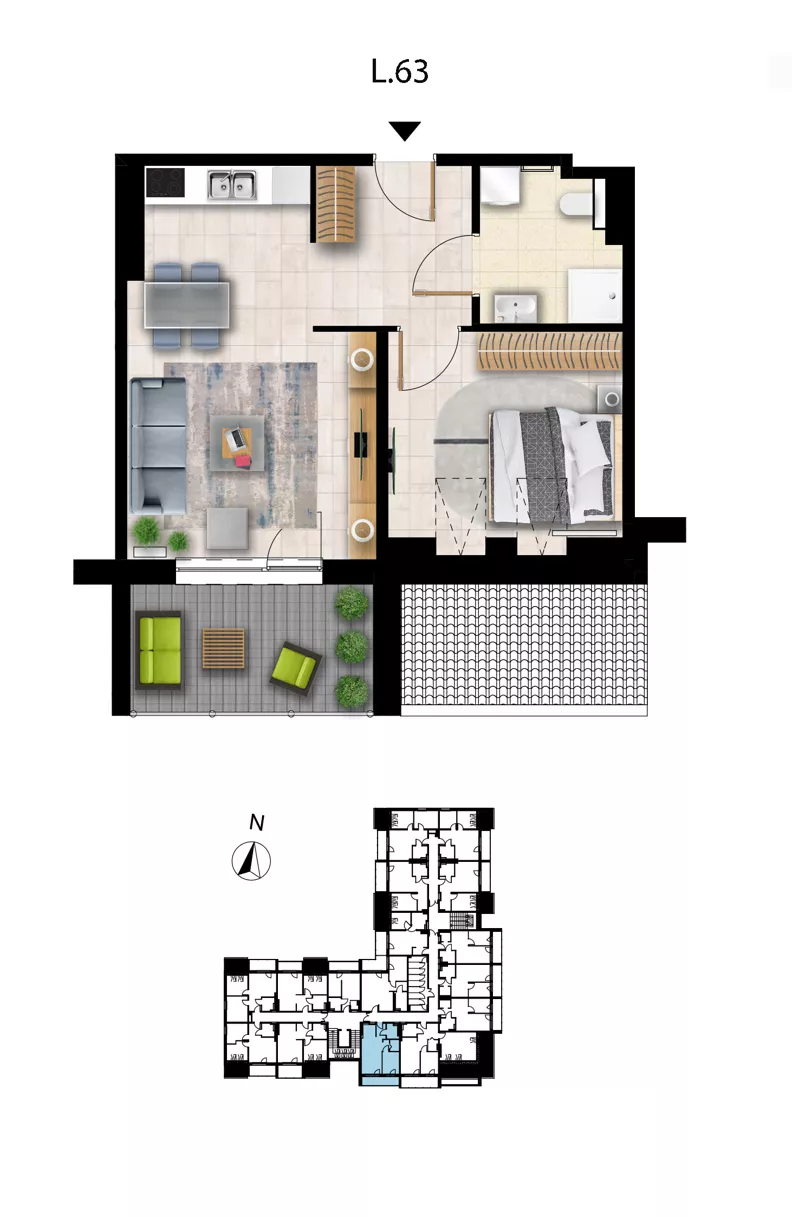 2 pokoje, apartament 39,48 m², piętro 3, oferta nr L 63, Sunset Resort bud 302, Grzybowo, ul. Nadmorska 106