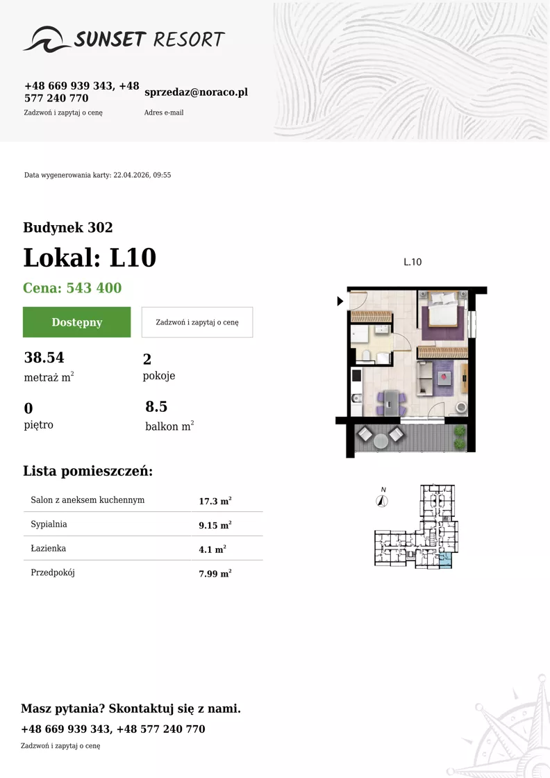 2 pokoje, apartament 38,54 m², parter, oferta nr L 10, Sunset Resort bud 302, Grzybowo, ul. Nadmorska 106