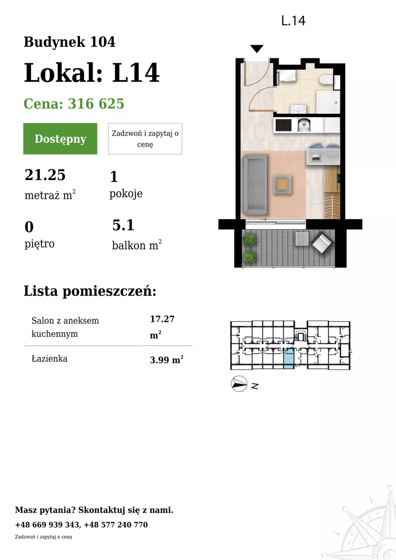 1 pokój, apartament 21,25 m², parter, oferta nr 104-L14, Sunset Resort, Grzybowo, ul. Nadmorska 106