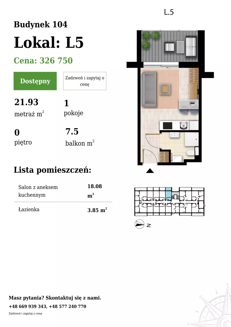1 pokój, apartament 21,93 m², parter, oferta nr 104-L5, Sunset Resort, Grzybowo, ul. Nadmorska 106