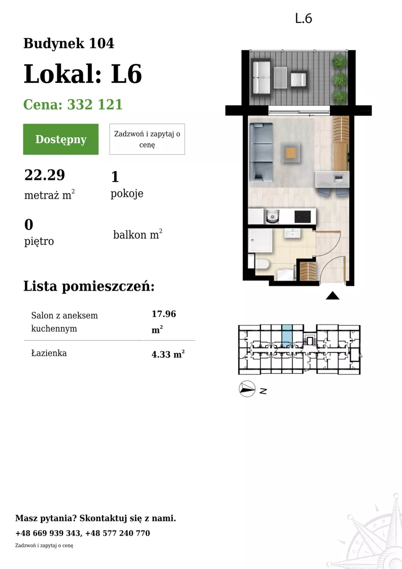 1 pokój, apartament 22,29 m², parter, oferta nr 104-L6, Sunset Resort, Grzybowo, ul. Nadmorska 106