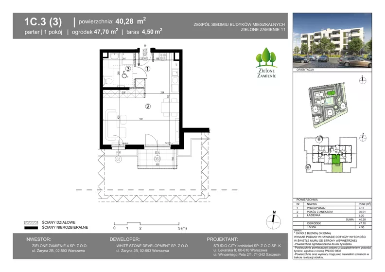 1 pokój, mieszkanie 40,28 m², parter, oferta nr 1C.3, Zielone Zamienie XI, Zamienie, ul. Zakładowa/Herbaciana