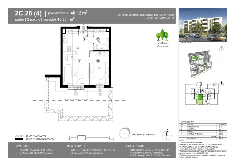 2 pokoje, mieszkanie 40,12 m², parter, oferta nr 2C.28, Zielone Zamienie XI, Zamienie, ul. Zakładowa/Herbaciana