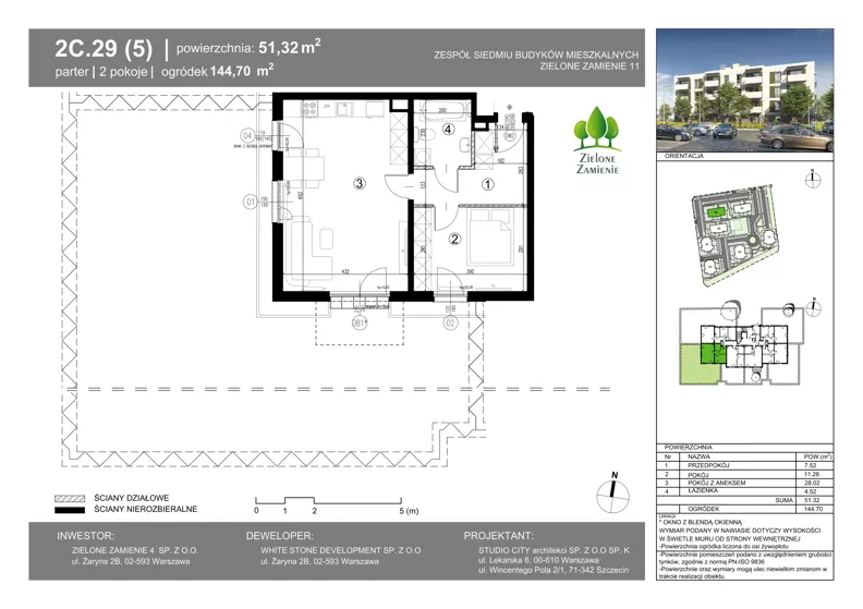 2 pokoje, mieszkanie 51,32 m², parter, oferta nr 2C.29, Zielone Zamienie XI, Zamienie, ul. Zakładowa/Herbaciana