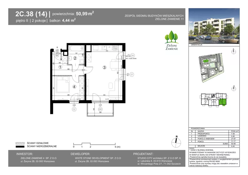 2 pokoje, mieszkanie 50,99 m², piętro 2, oferta nr 2C.38, Zielone Zamienie XI, Zamienie, ul. Zakładowa/Herbaciana