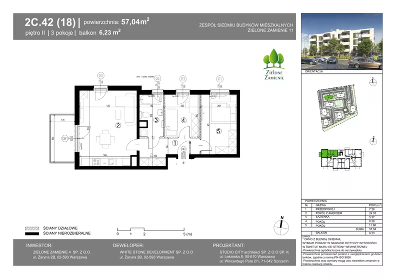 3 pokoje, mieszkanie 57,04 m², piętro 2, oferta nr 2C.42, Zielone Zamienie XI, Zamienie, ul. Zakładowa/Herbaciana