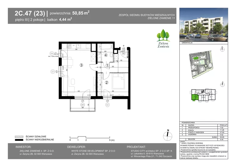 2 pokoje, mieszkanie 50,85 m², piętro 3, oferta nr 2C.47, Zielone Zamienie XI, Zamienie, ul. Zakładowa/Herbaciana