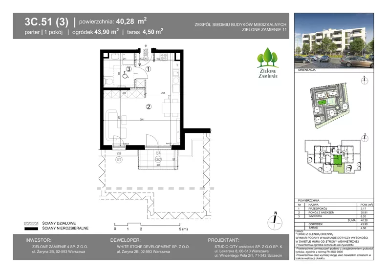 1 pokój, mieszkanie 40,28 m², parter, oferta nr 3C.51, Zielone Zamienie XI, Zamienie, ul. Zakładowa/Herbaciana
