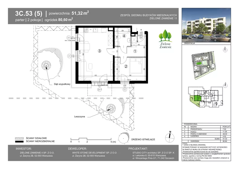 2 pokoje, mieszkanie 51,32 m², parter, oferta nr 3C.53, Zielone Zamienie XI, Zamienie, ul. Zakładowa/Herbaciana