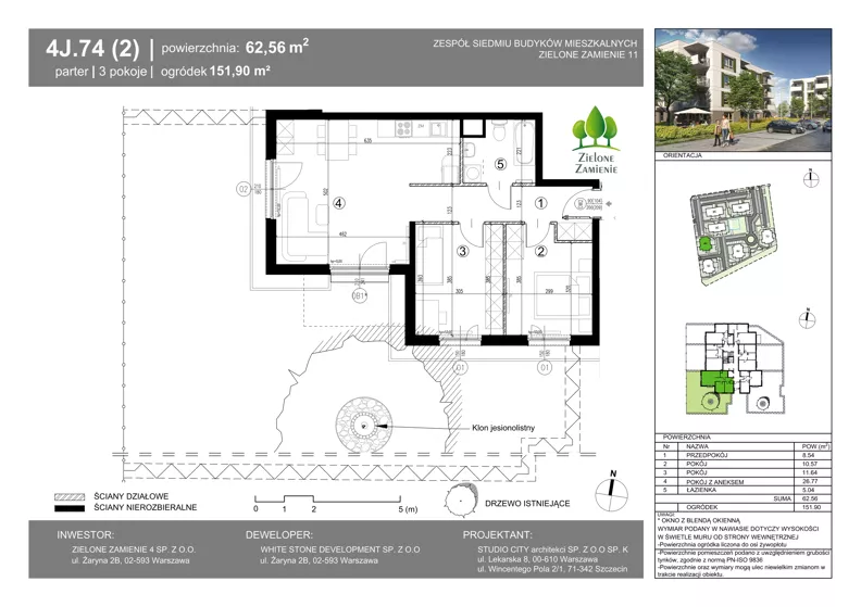 3 pokoje, mieszkanie 62,56 m², parter, oferta nr 4J.74, Zielone Zamienie XI, Zamienie, ul. Zakładowa/Herbaciana