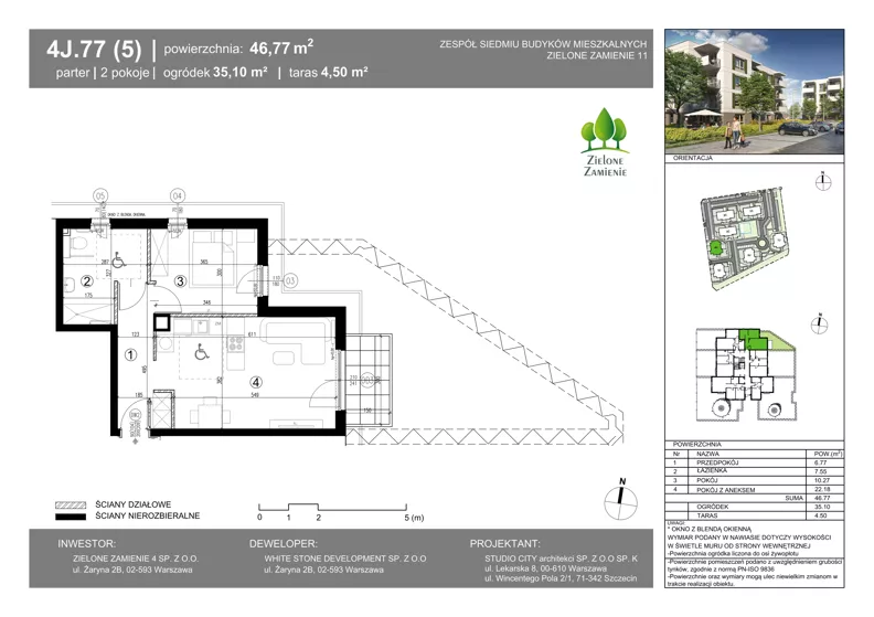 2 pokoje, mieszkanie 46,77 m², parter, oferta nr 4J.77, Zielone Zamienie XI, Zamienie, ul. Zakładowa/Herbaciana