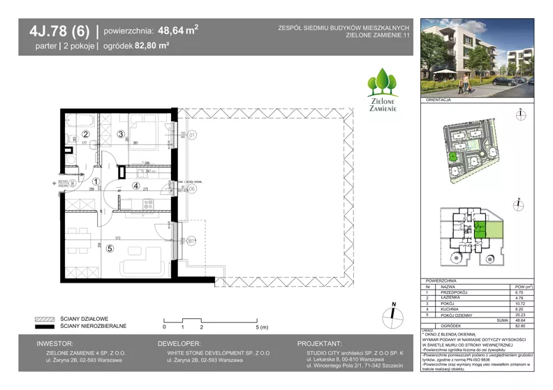 2 pokoje, mieszkanie 48,64 m², parter, oferta nr 4J.78, Zielone Zamienie XI, Zamienie, ul. Zakładowa/Herbaciana