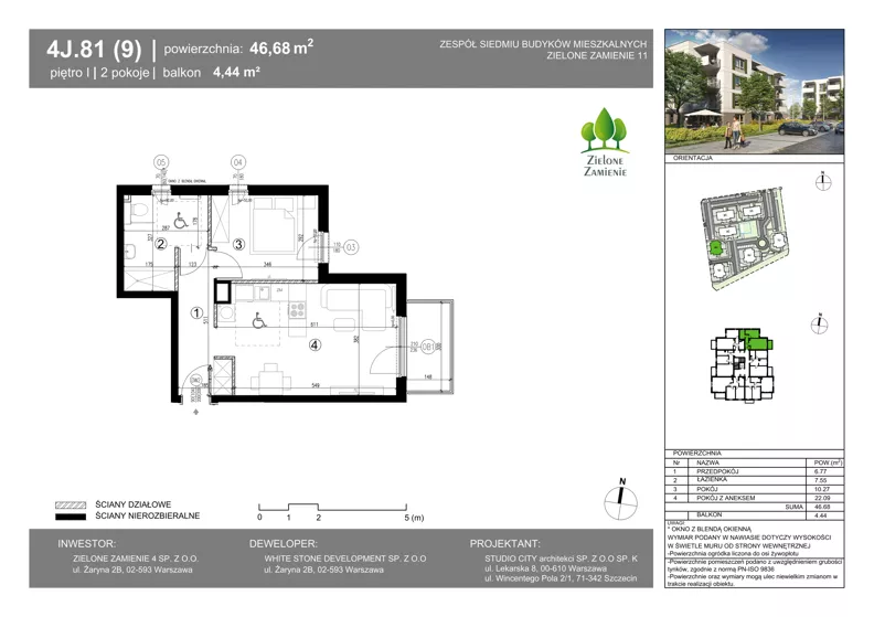 2 pokoje, mieszkanie 46,68 m², piętro 1, oferta nr 4J.81, Zielone Zamienie XI, Zamienie, ul. Zakładowa/Herbaciana
