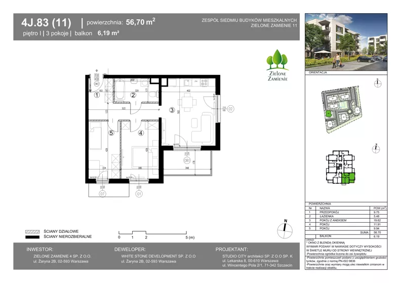 3 pokoje, mieszkanie 56,70 m², piętro 1, oferta nr 4J.83, Zielone Zamienie XI, Zamienie, ul. Zakładowa/Herbaciana