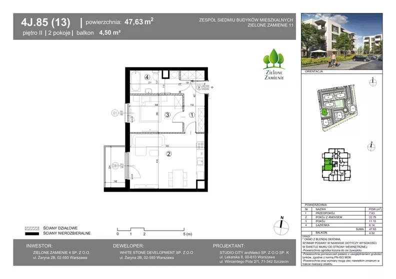 2 pokoje, mieszkanie 47,63 m², piętro 2, oferta nr 4J.85, Zielone Zamienie XI, Zamienie, ul. Zakładowa/Herbaciana